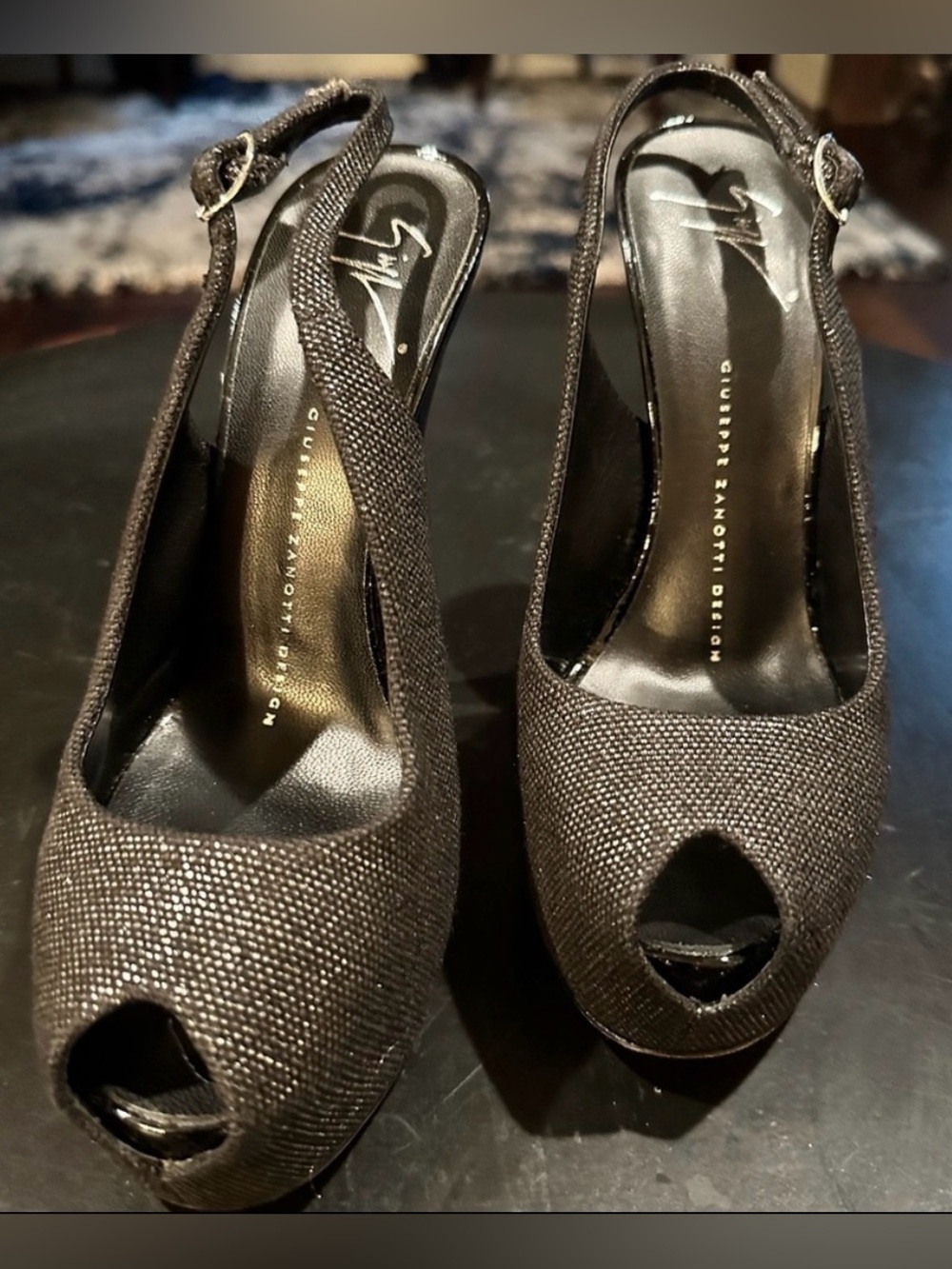 Giuseppe Zanotti Black open toe platform stiletto heels